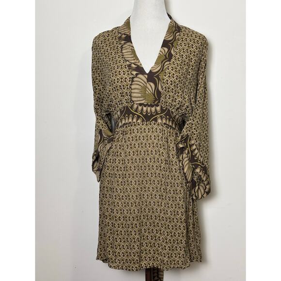 Michael Kors Silk Indie Tunic Sz M High Waist V-Neck Kimono Sleeve Fairy Grunge - Picture 1 of 10